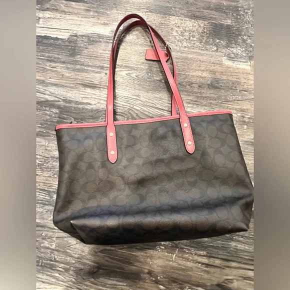 Coach Signature Brown and Red Tote Bag - Picture 2 of 3